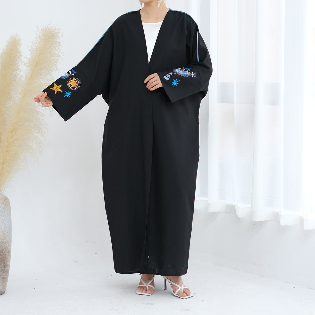 Star Embroidered Open Abaya