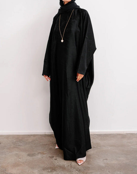 Jacquard Waist-Tied Dress Abaya with Hijab