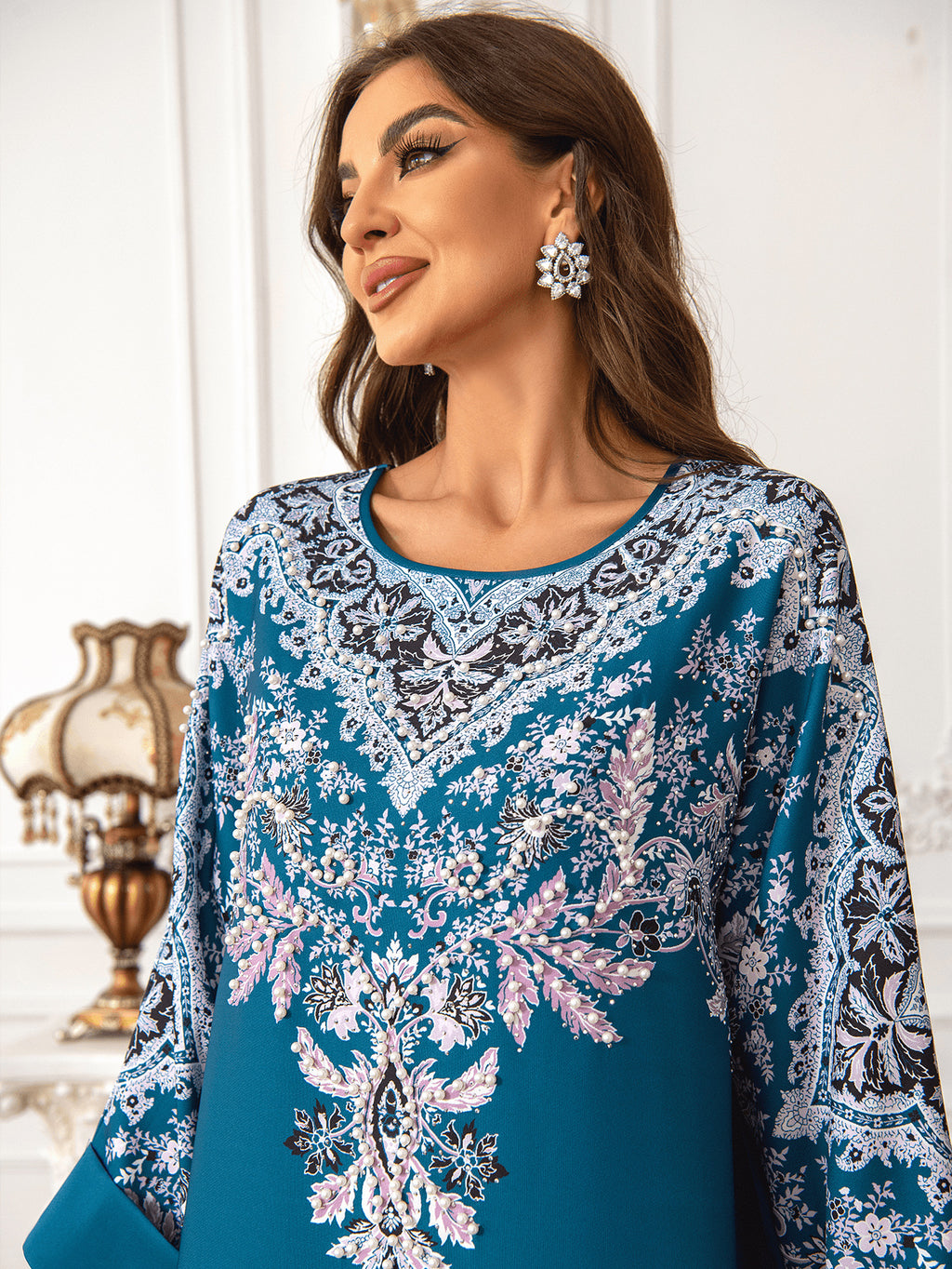 Mesh Vintage Style Floral Kaftan