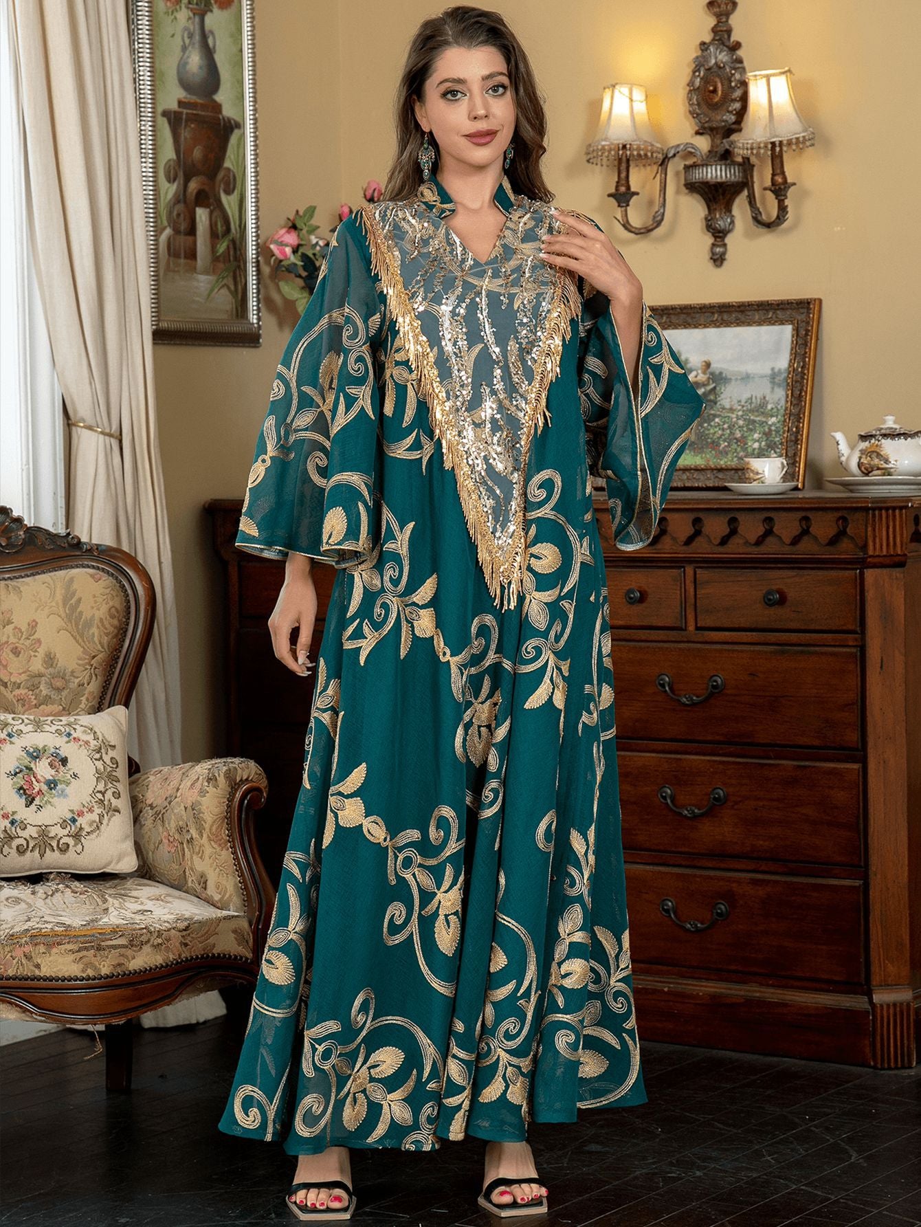 قفطان زهري عتيق مكون من قطعتين