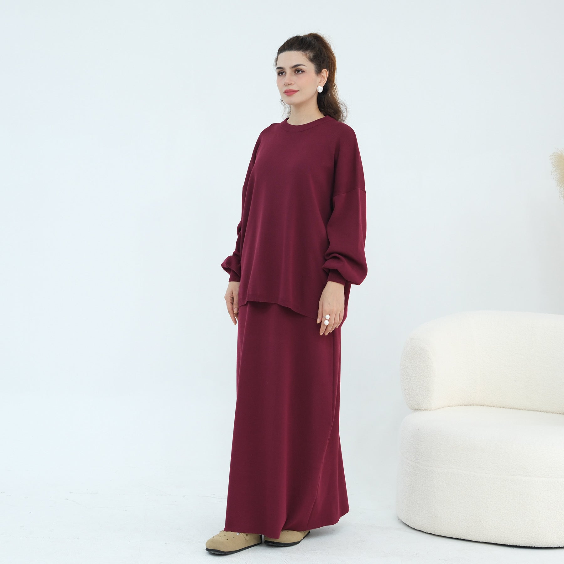 Thickened Knitted Solid Color Dress Set