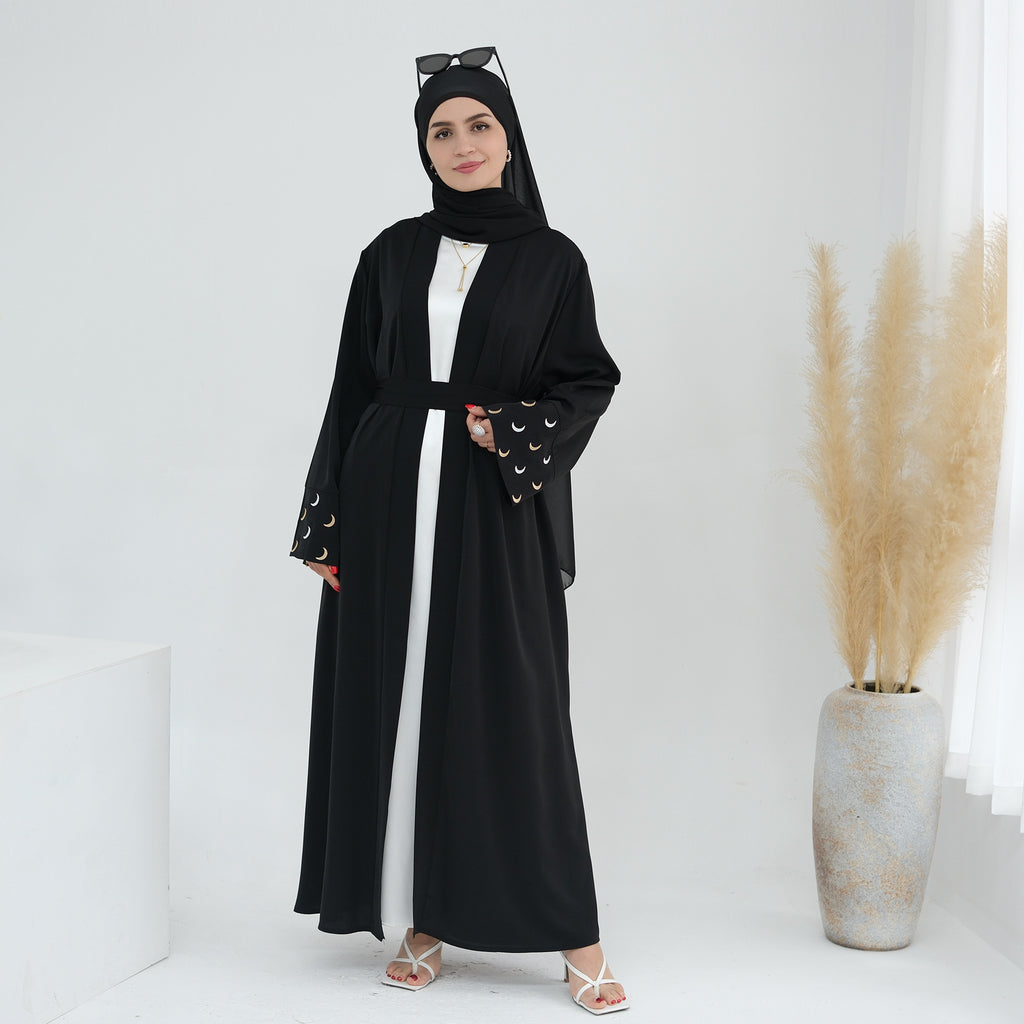 Moon Embroidery Elegant Cardigan Abaya