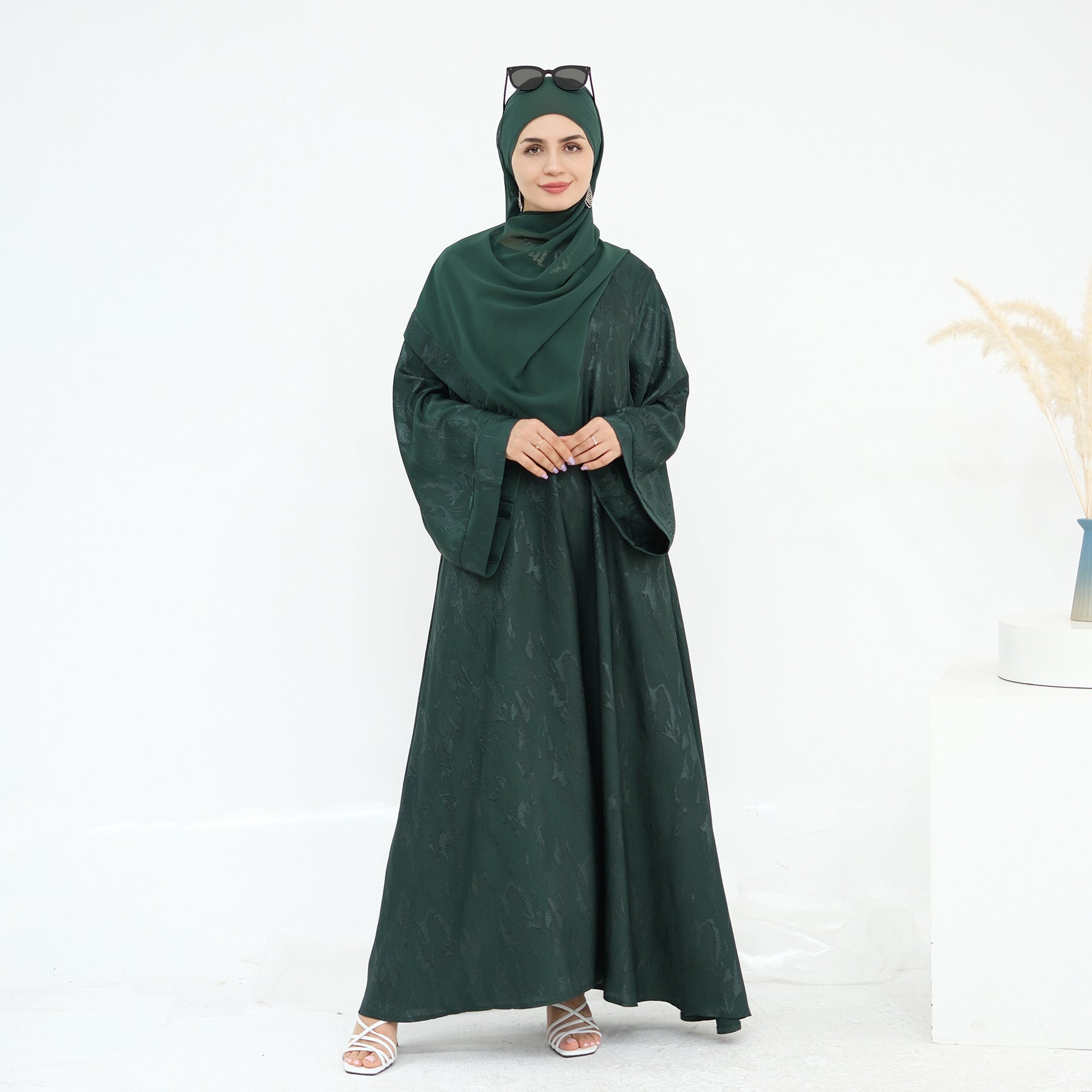 Jacquard Simple Dress Abaya with Hijab