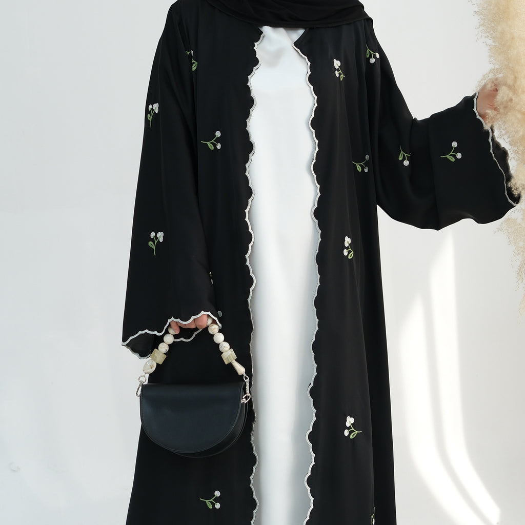 Flower Embroidery Elegant Lace Abaya