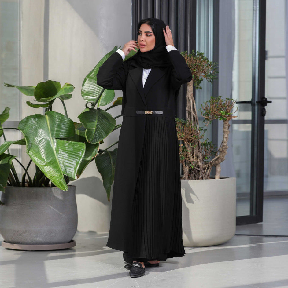 Pleated Fashion Leather Button Abaya