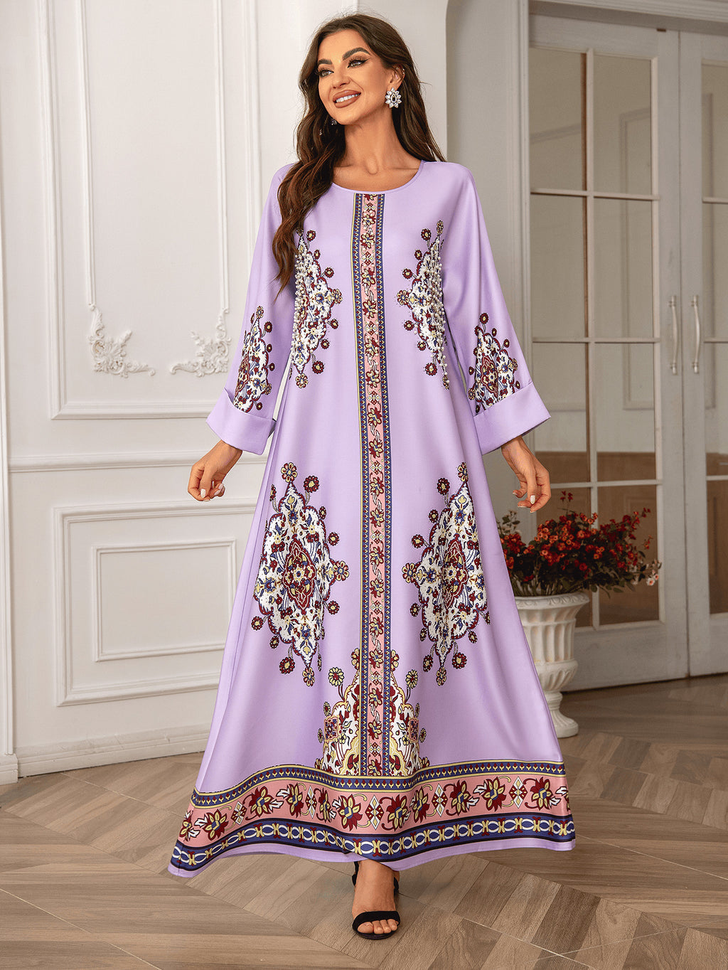 Elegant Purple Floral Kaftan