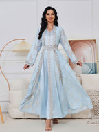Fresh Lace Blue & Pink Abaya 3 Piece Set
