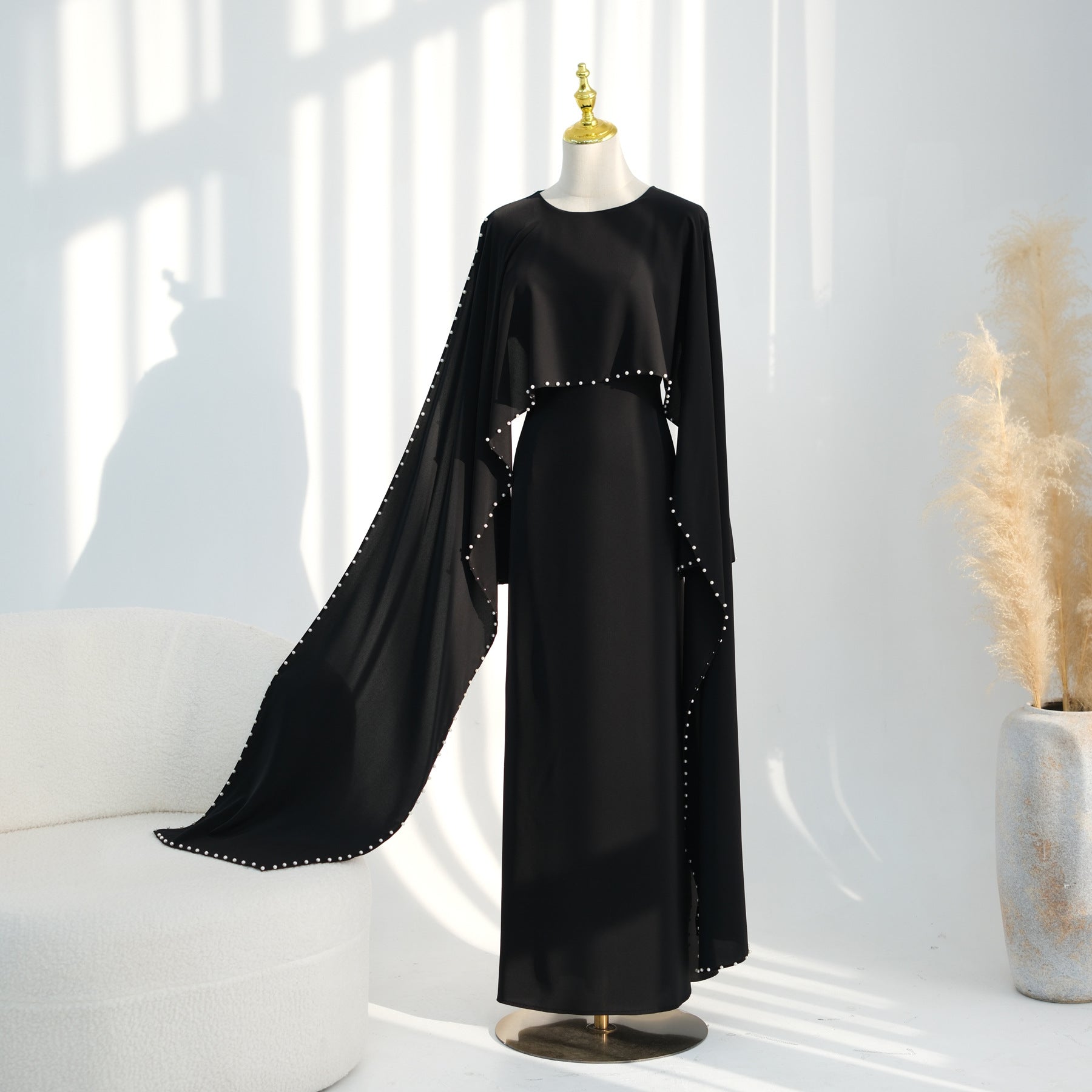 Pearl Beaded Satin Abaya Dress
