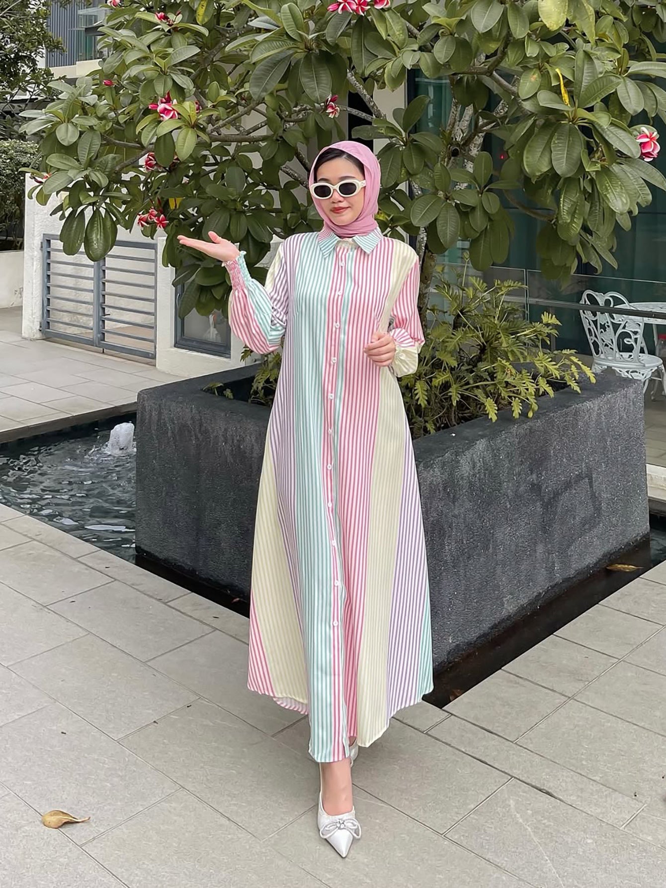 Colorful Striped Abaya
