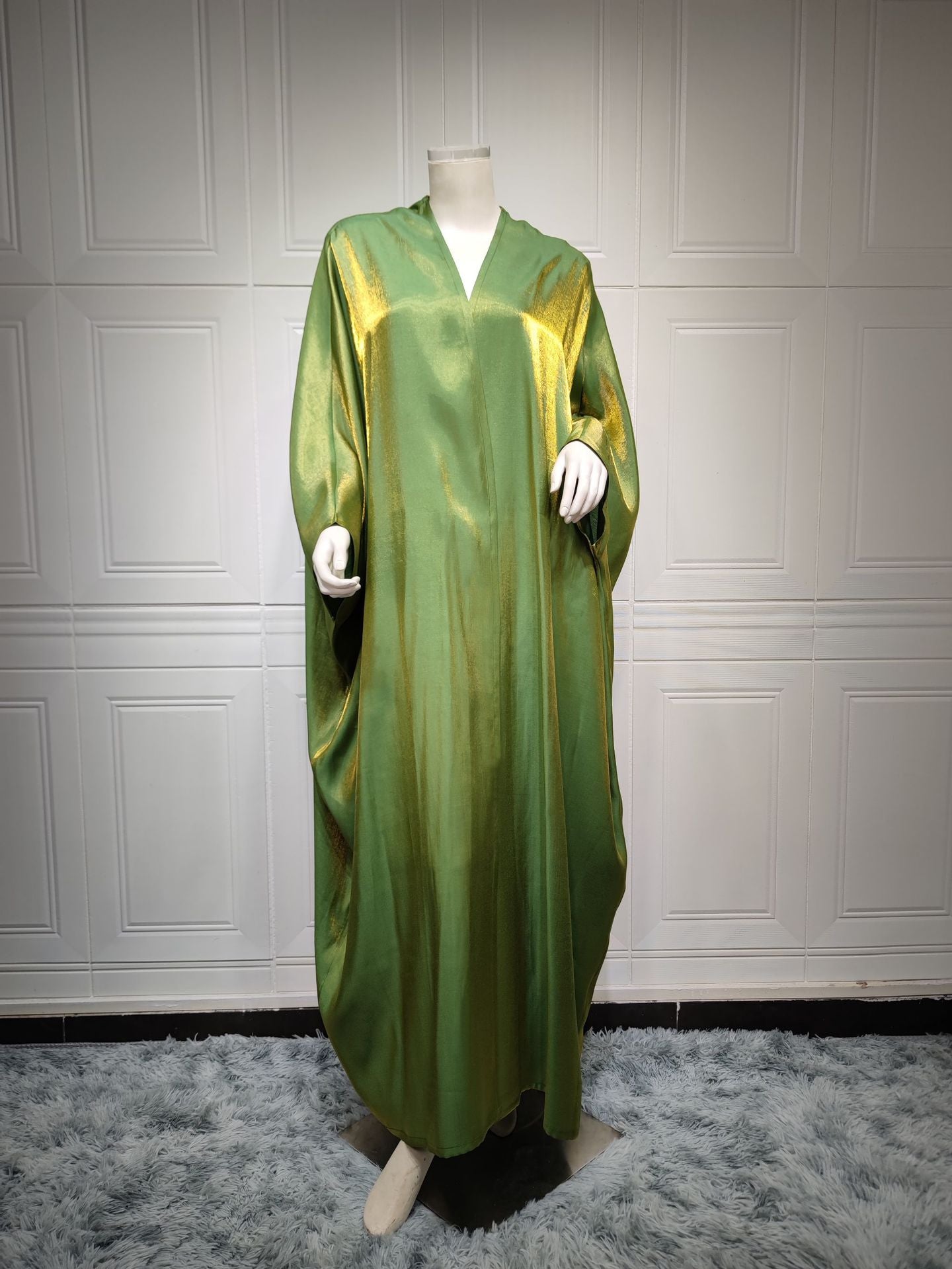 Bright Satin Solid Color Bat Sleeves Open Abaya