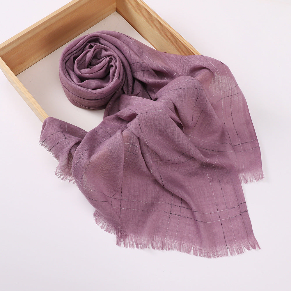 Imitation Cotton & Linen Color Woven Plaid Hijab