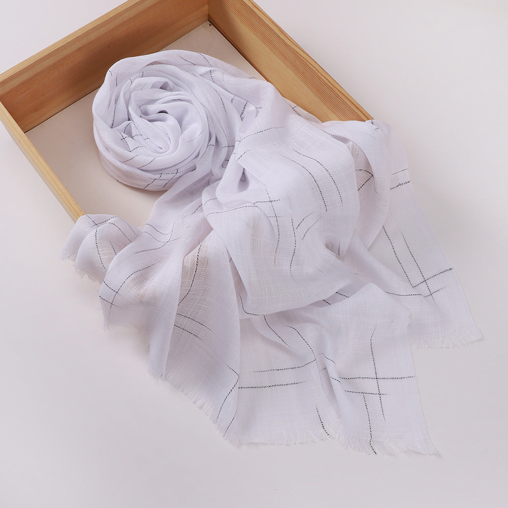 Imitation Cotton & Linen Color Woven Plaid Hijab