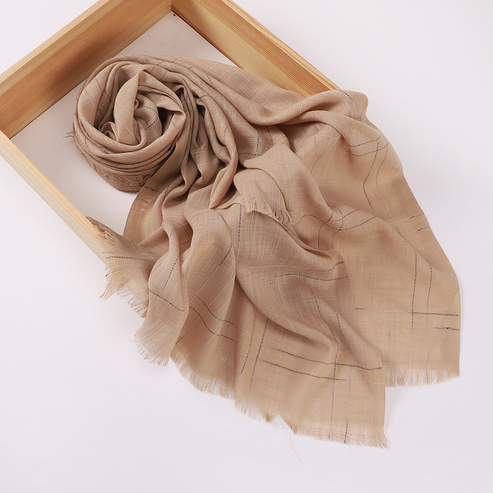 Imitation Cotton & Linen Color Woven Plaid Hijab