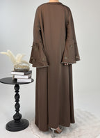 2 Pcs Butterfly Satin Abaya with Crystal Chain