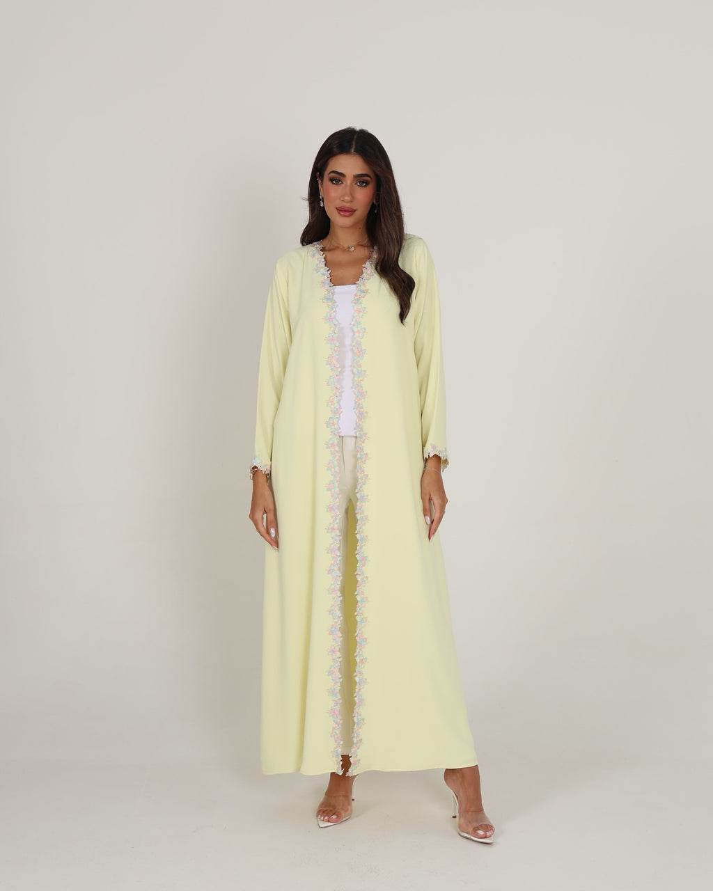 Pastel Bloom Embroidered Yellow Abaya with Hijab