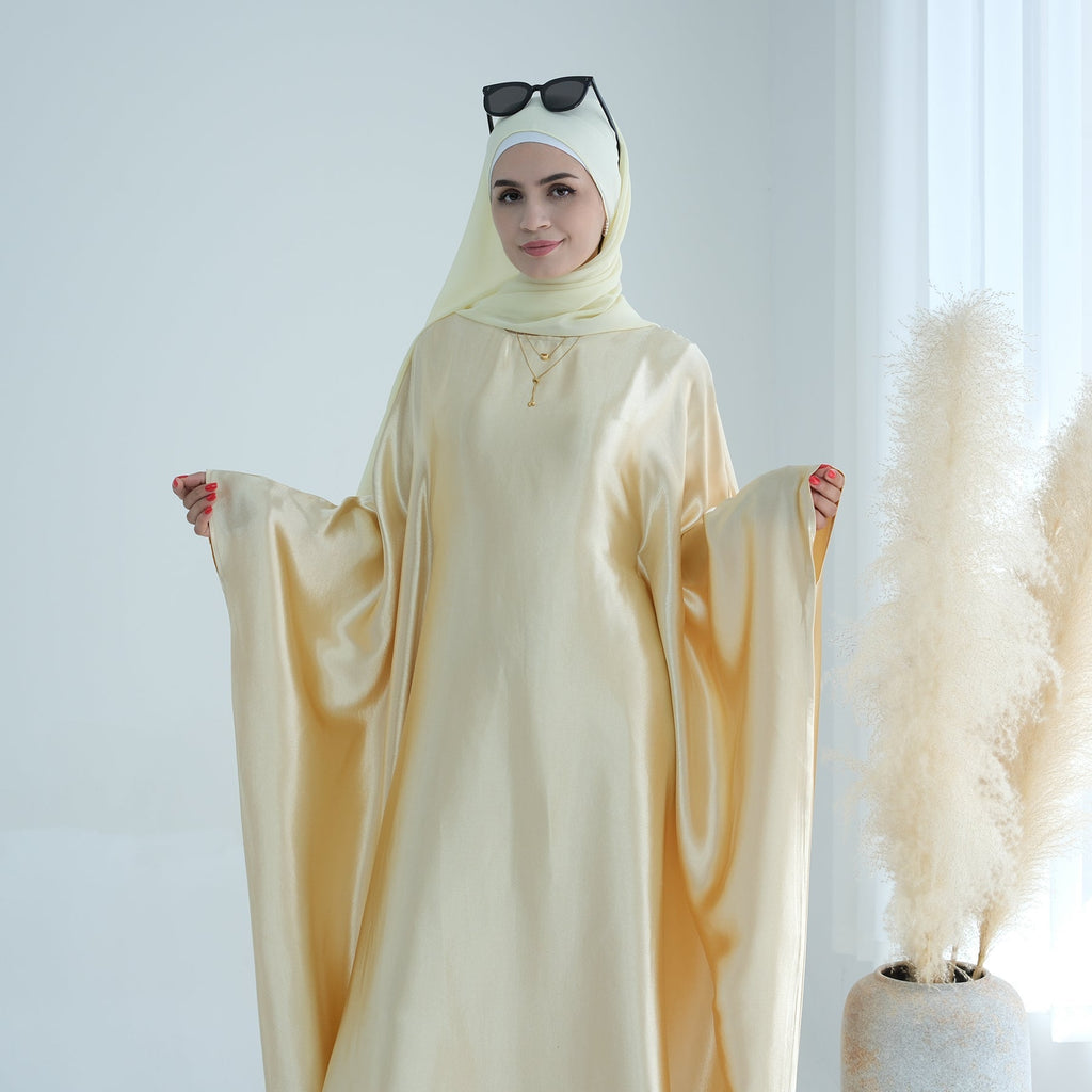 Bright Lemon Yellow Butterfly Abaya with Hijab
