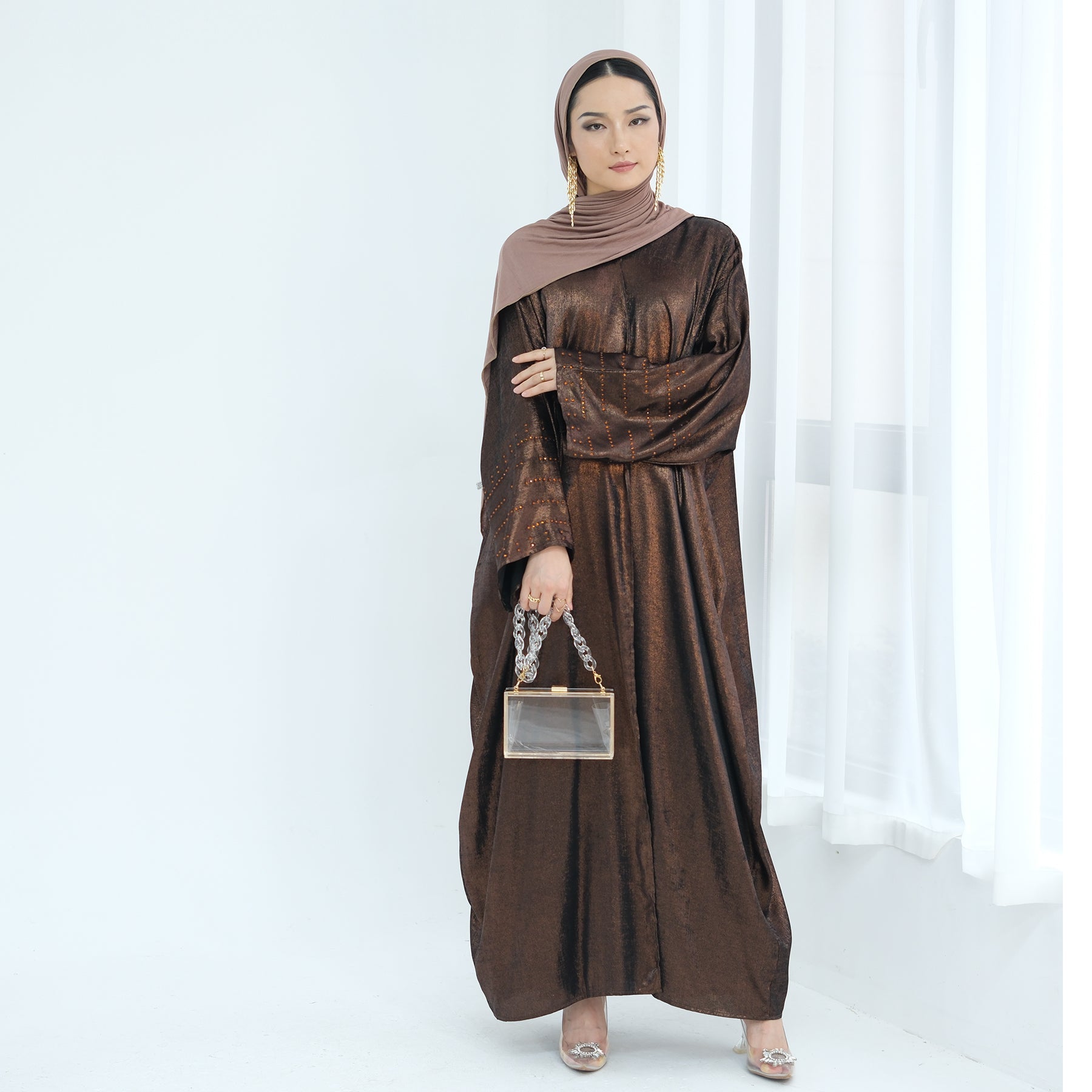 Bead Embellished Open Abaya