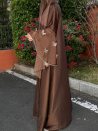 Elegant Butterfly Satin Open Abaya Dress