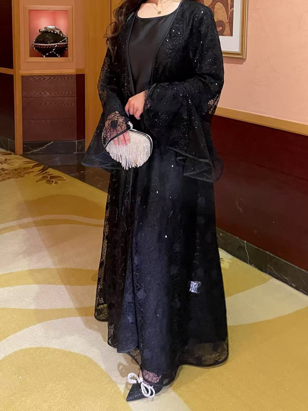 2 Pcs Shimmer Lace Abaya