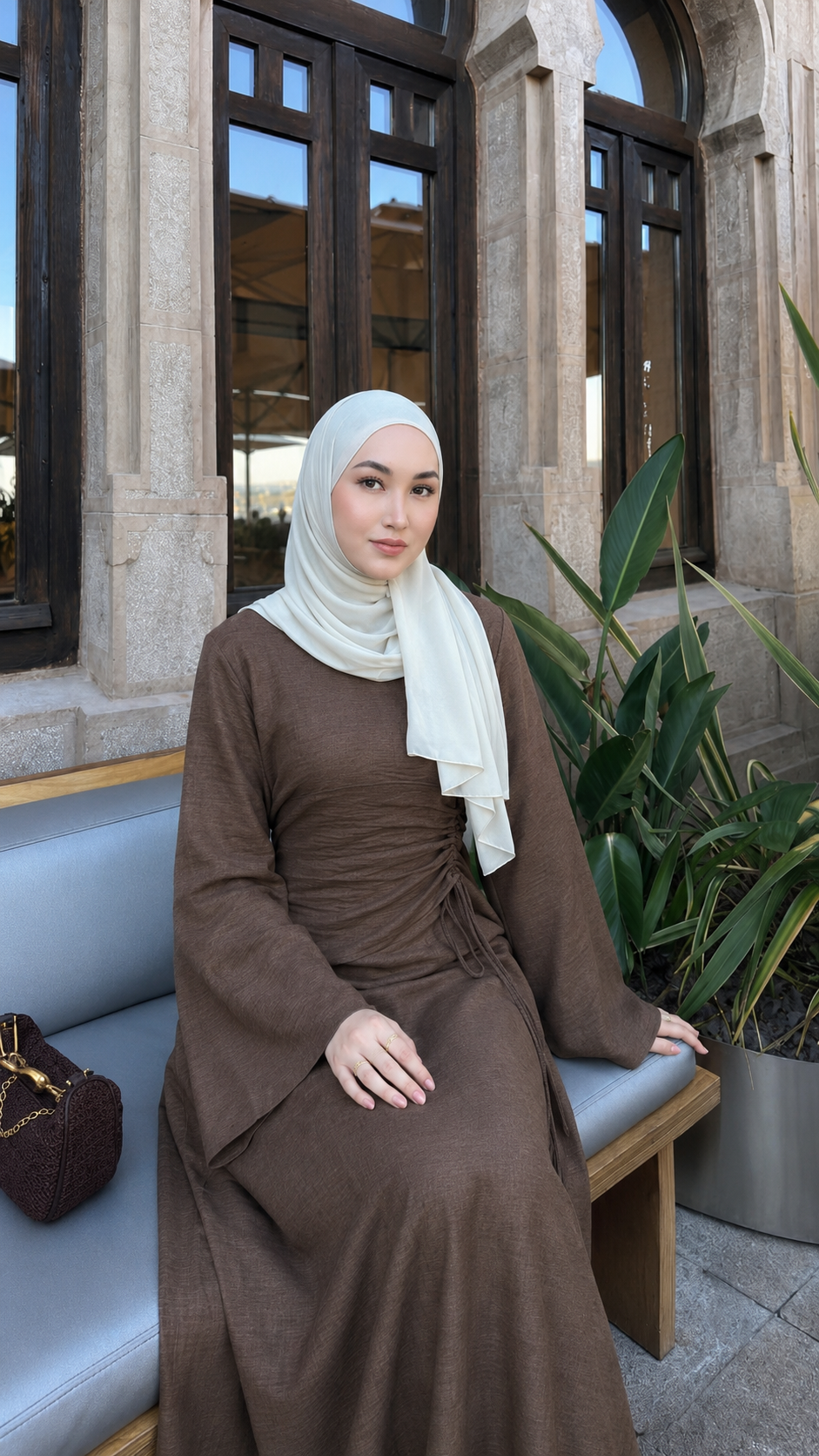 Modern Ruched Abaya Dress Navy / One size