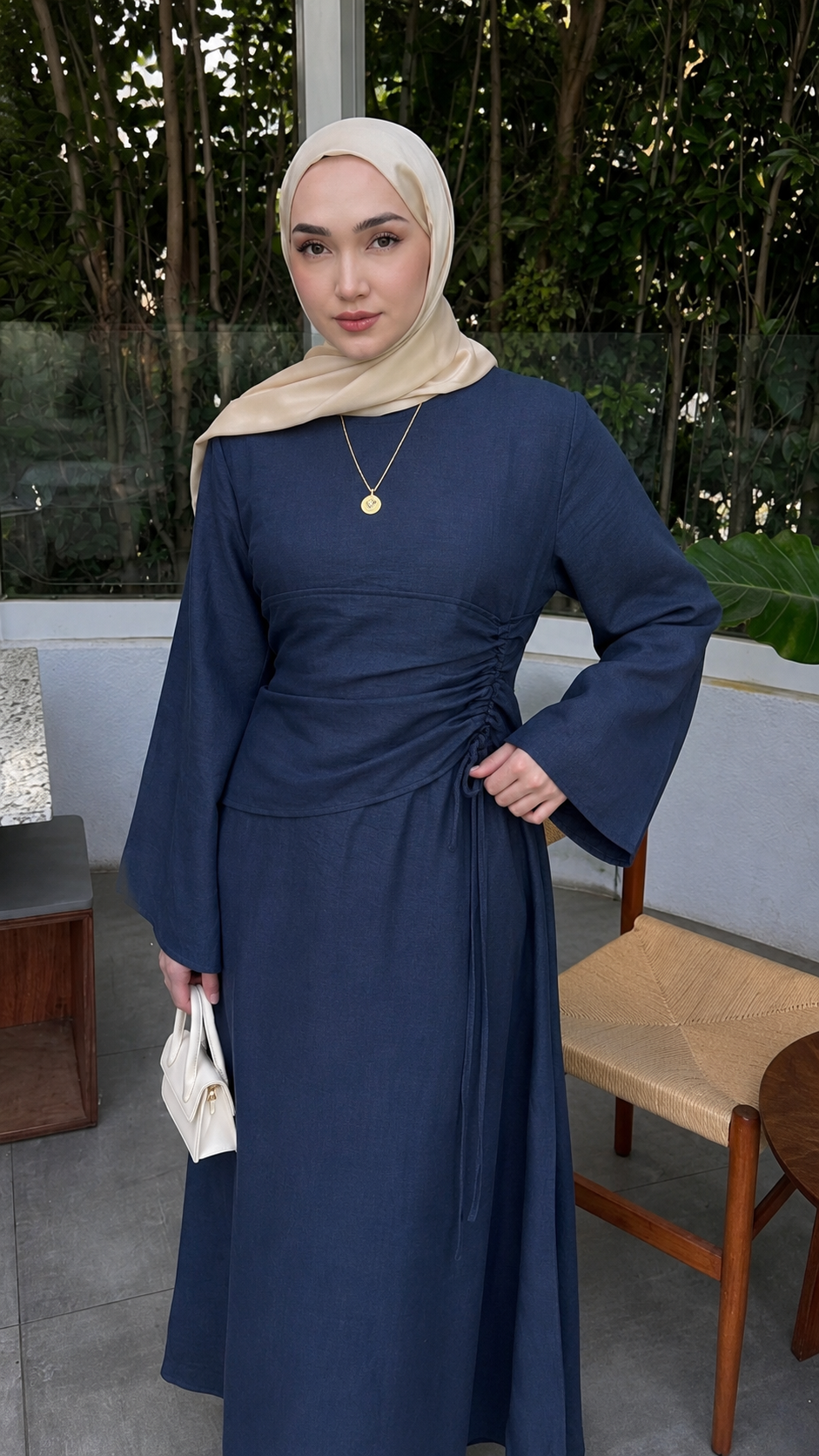 Modern Ruched Abaya Dress