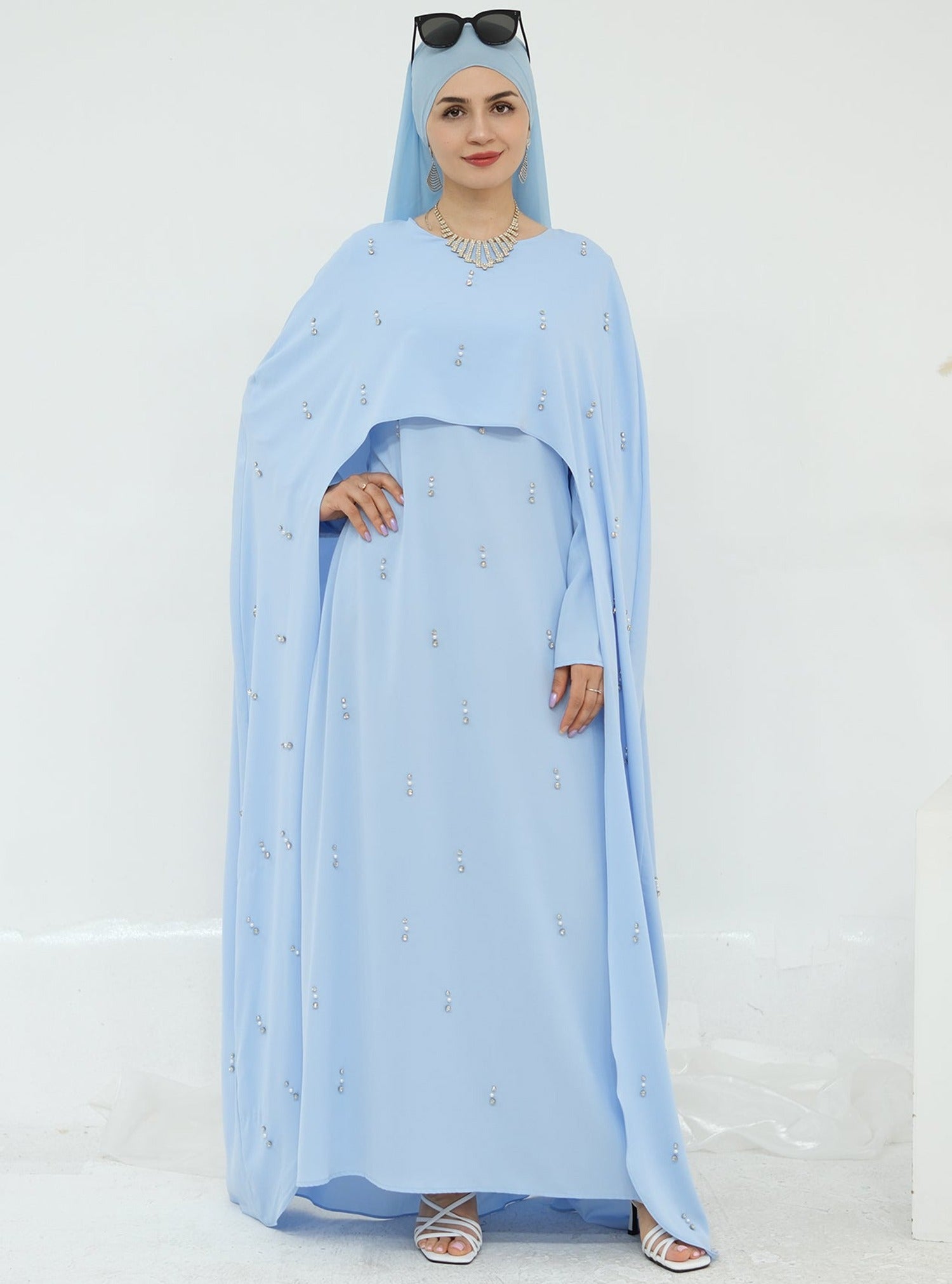 cape modest maxi dress product info and reviews Green / S accessories-collection Fully lined with modest Ann Taylor Flare Midi Color:Deep Ocean Blue