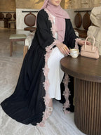 Luxury Floral Lace Open Front Abaya