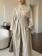 Elegant Linen Blend Kimono Abaya